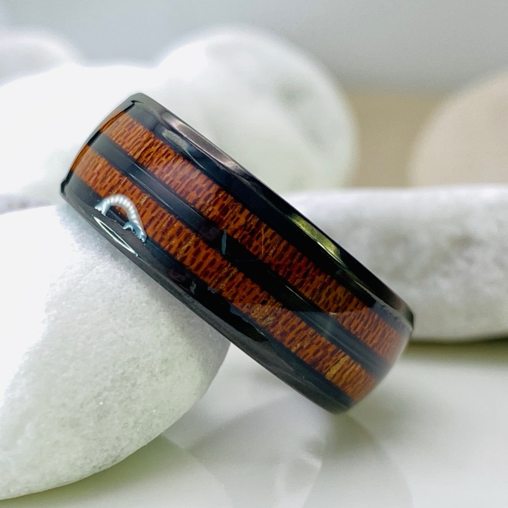 Titanium Black Whisky Barrel Wood Black Wedding Band Ring